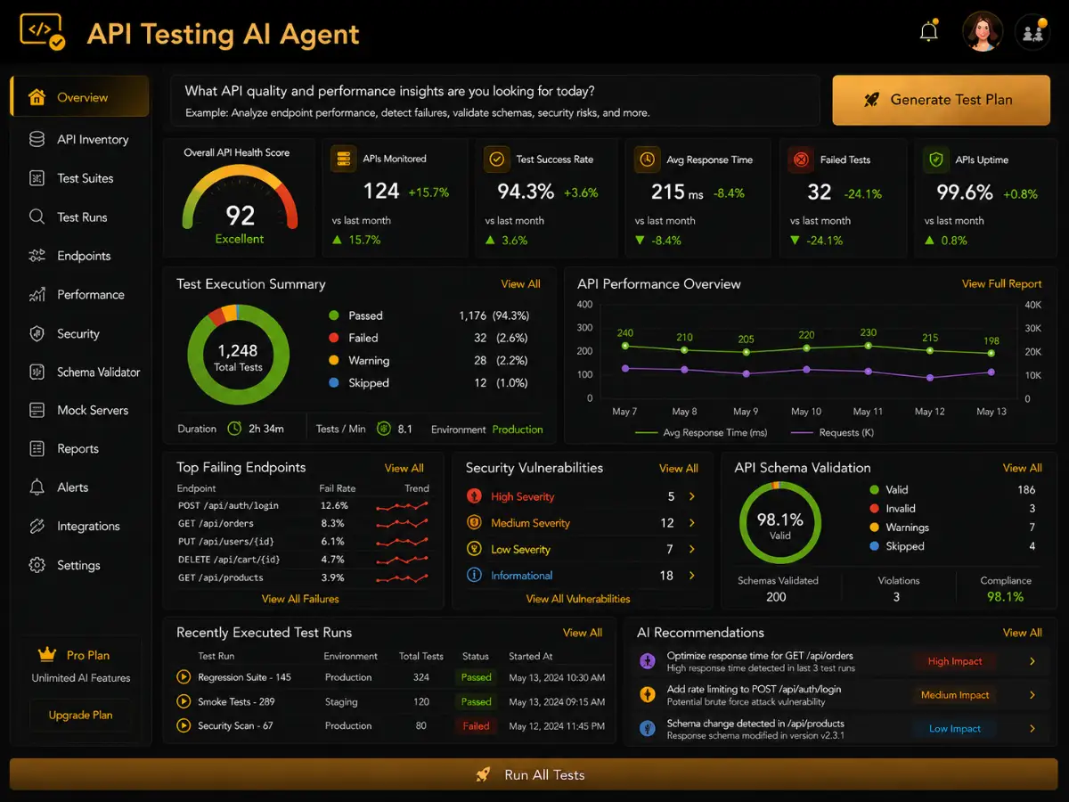 apitesting.app AI API testing app — endpoint QA dashboard preview